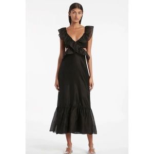 NWT SIR the Label Franc Frill Midi Dress - black - size 0